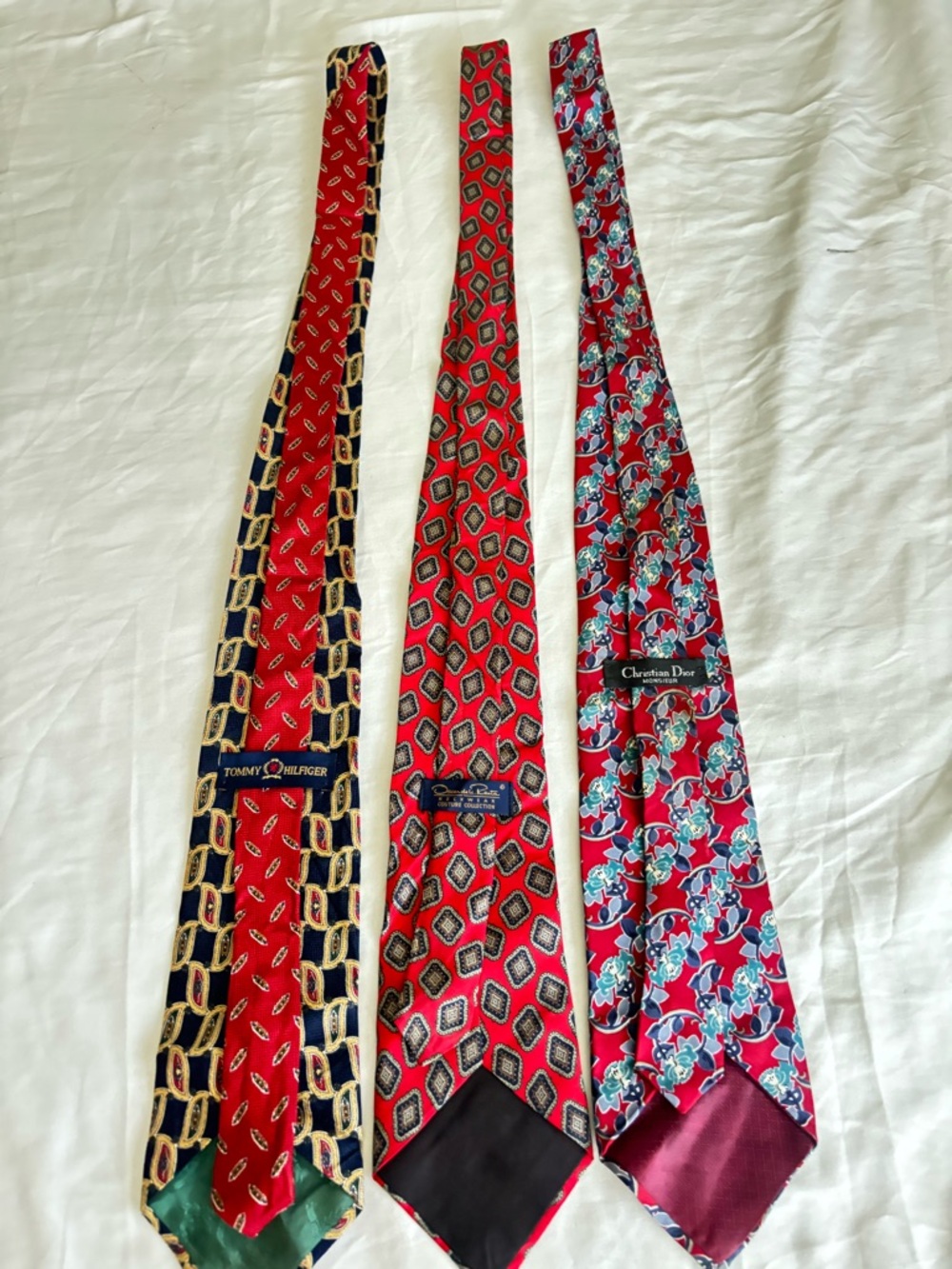 Dior Red Floral Silk Tie Oscar de la renta,tommy hilfilge Blue and Green Accents